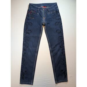 Oilily Embroidered Y2K Jeans EU 34 (US 2/4) Floral Stitch Portugal Designer